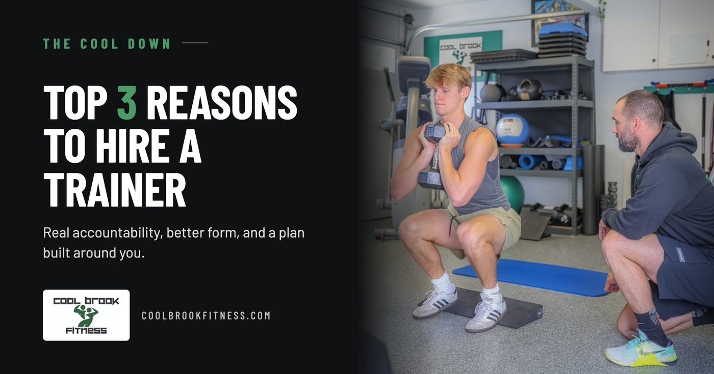 Top 3 reasons to hire a trainer — Coach Tovi coaching a goblet squat at Cool Brook Fitness